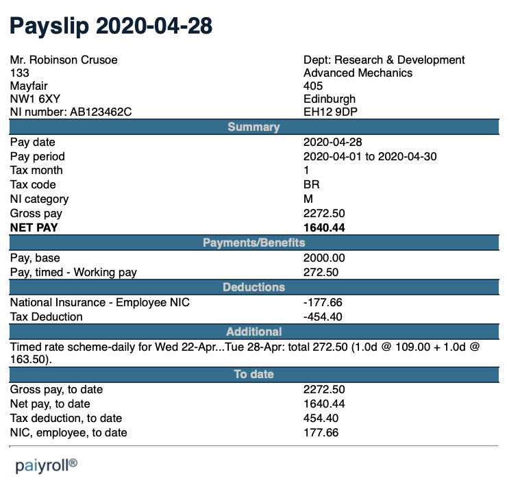 Payslip from payroll service